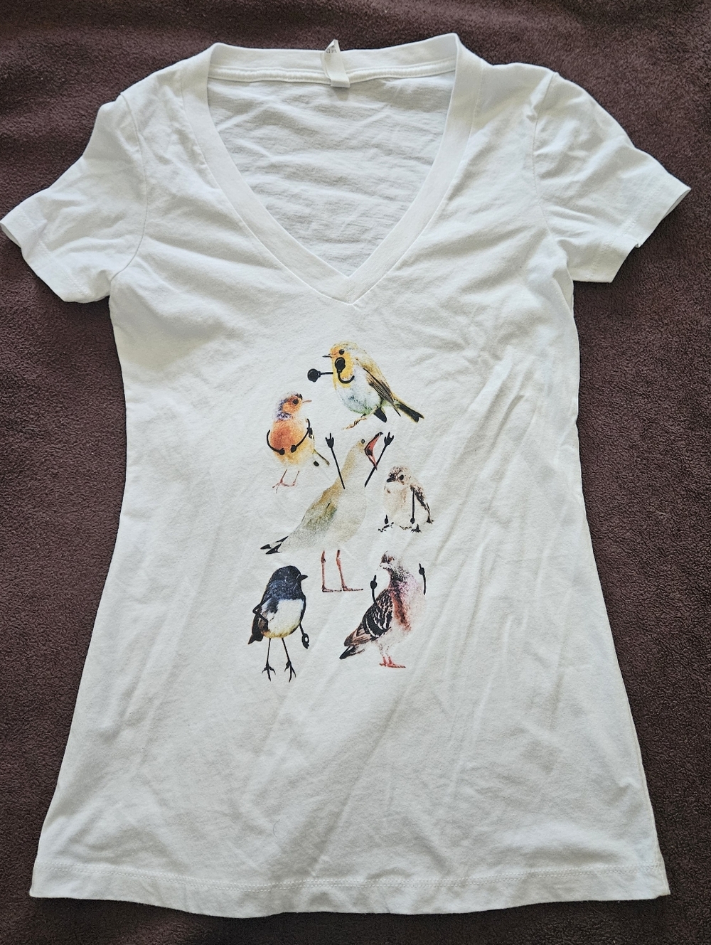 Silly Birds White Short Sleeve Shirt Size Small - EUC